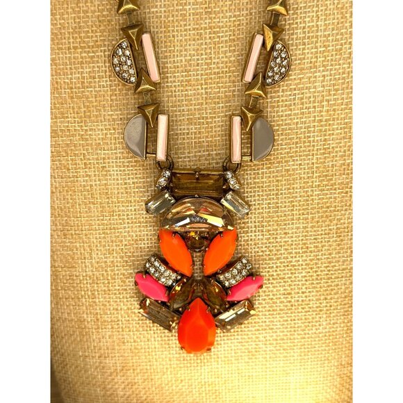 Stella & Dot Statement Necklace With Gold Chain & Orange Pink Gemstone Accents - Picture 10 of 11
